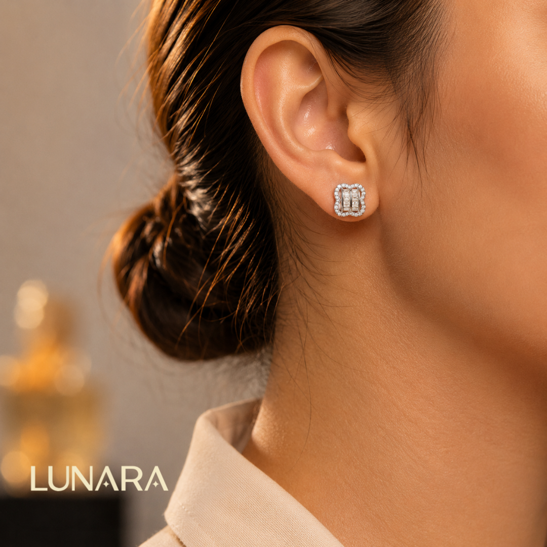 Baguette Zircon Silver Earrings