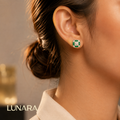 Emerald Square Zircon Silver Earrings